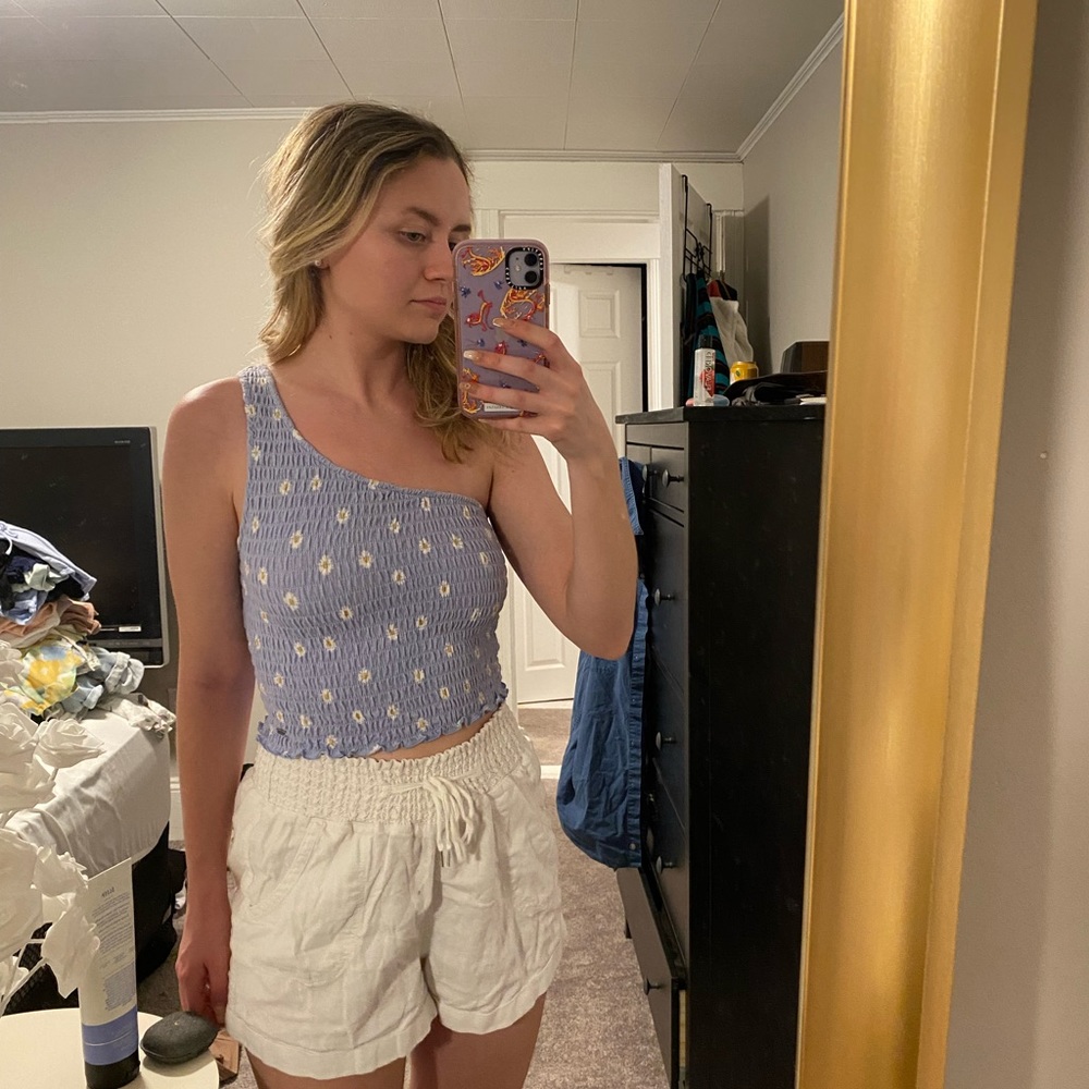 Hollister one shoulder ruched top, size S